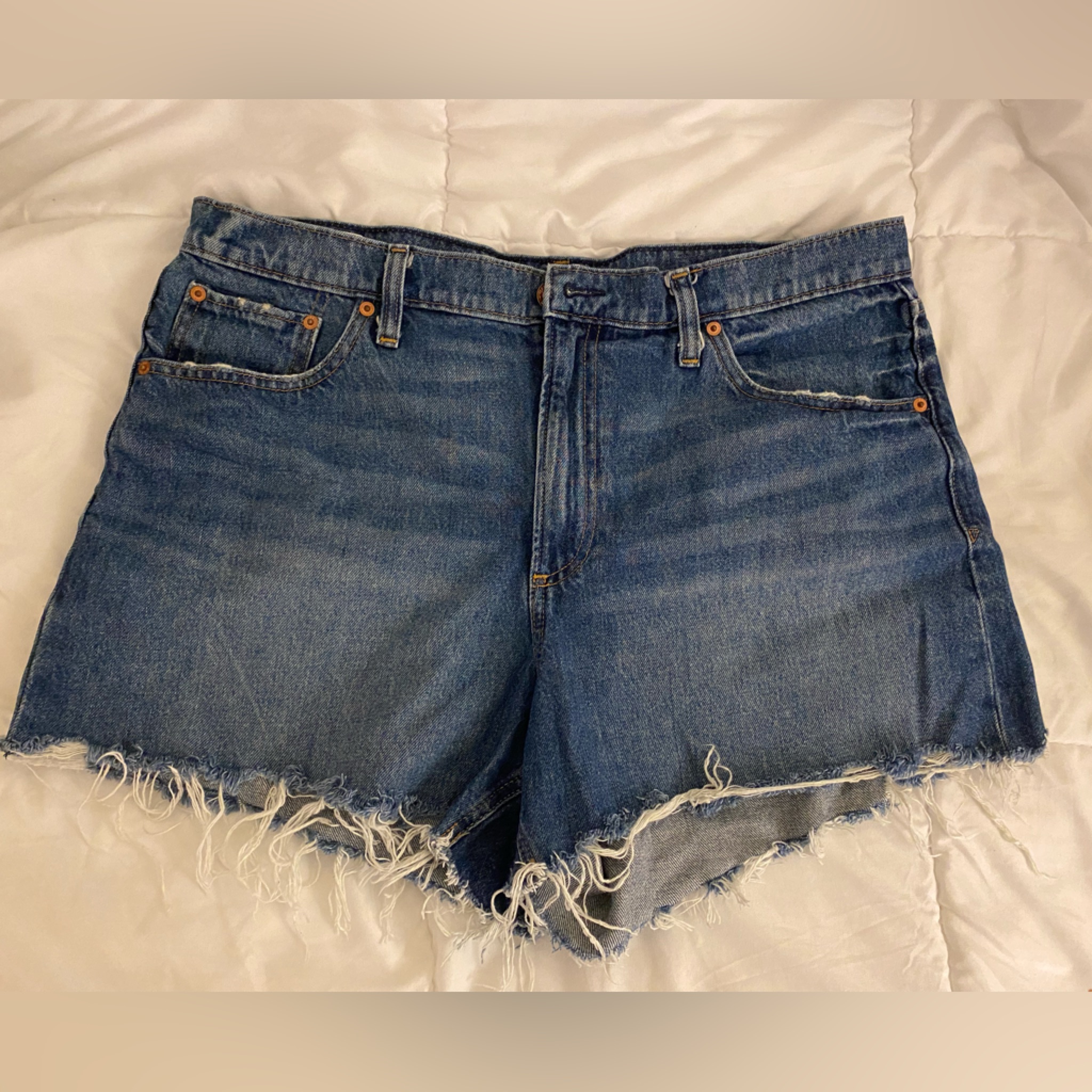 Gap Blue Jean Shorts With Distressed Hem
